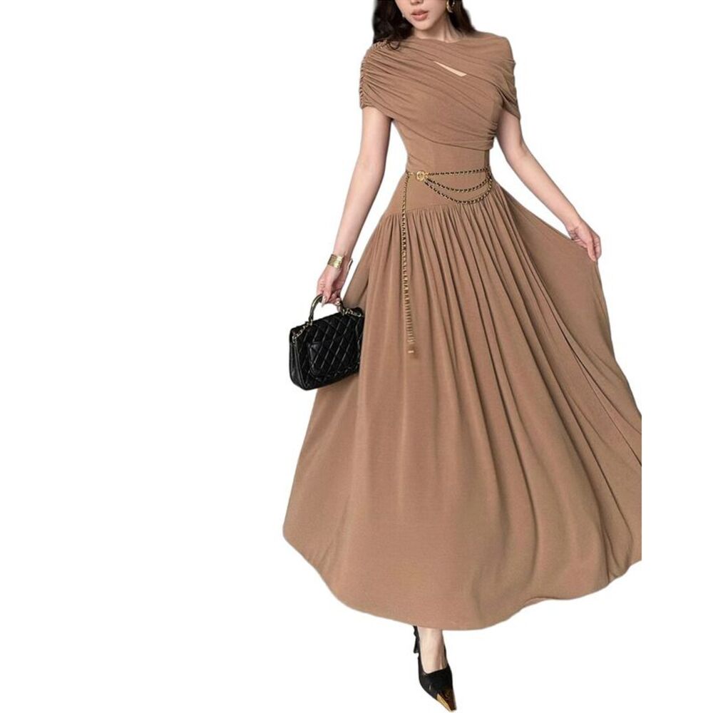 Burryco Womens Short Sleeve Maxi Dress, Brown